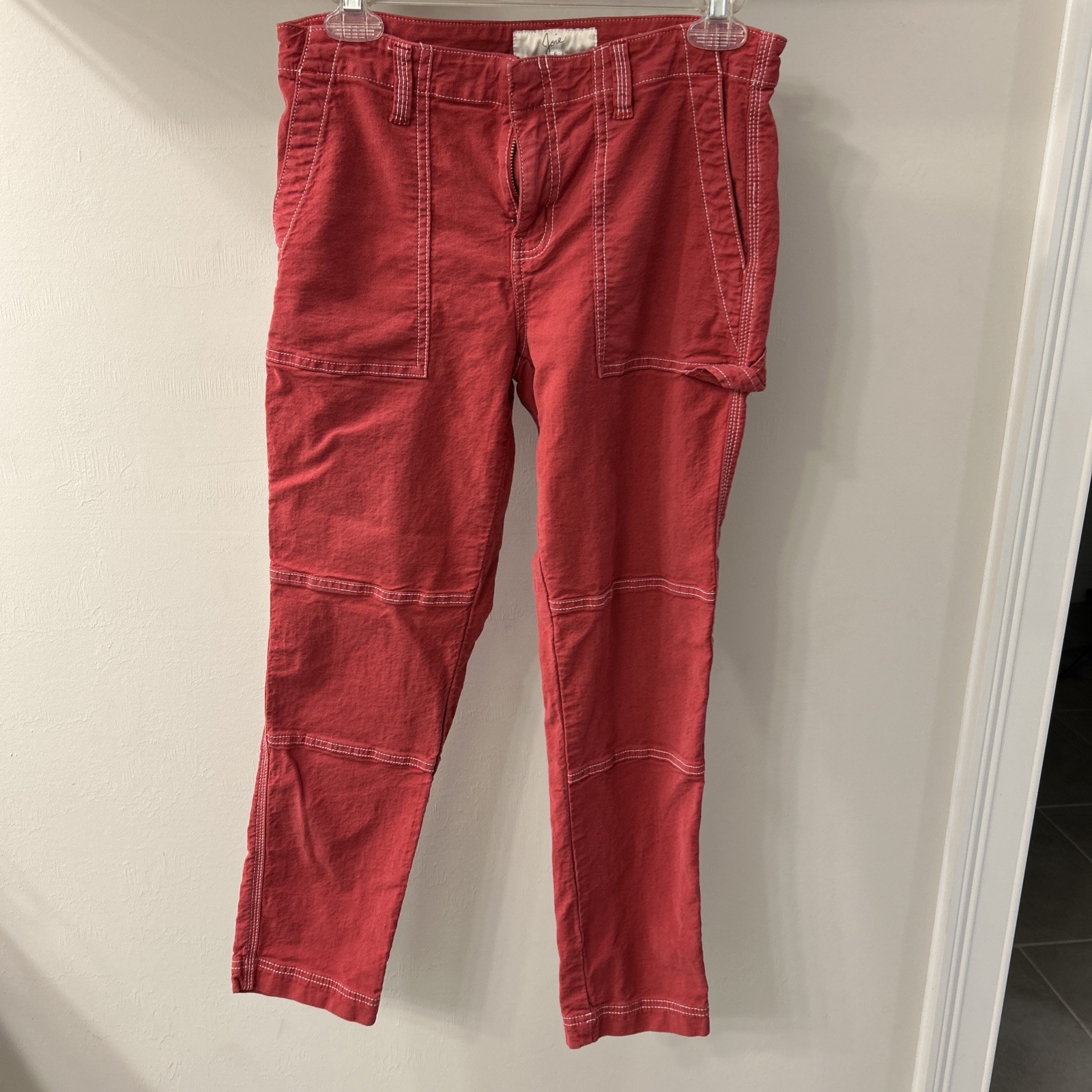 JOIE Madelia Cargo Pants Cardinal Red Skinny Straight Leg Painter Linen Size 6