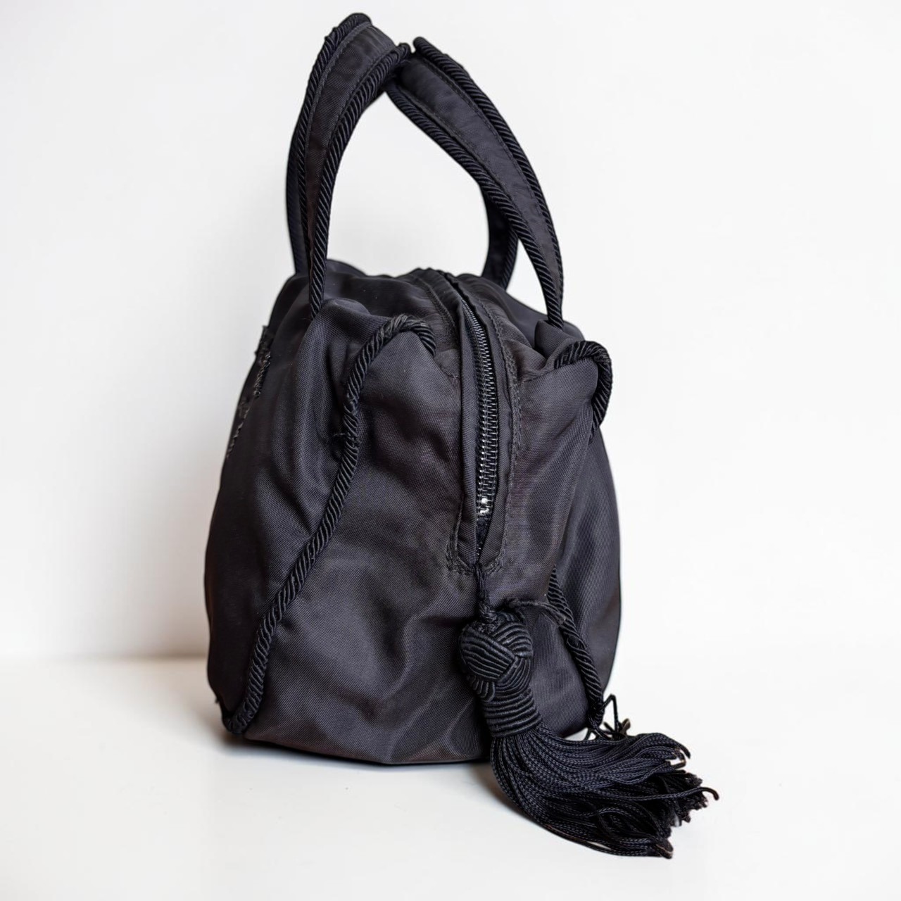 PRADA Handbag Black Tassel Logo Vintage Nylon