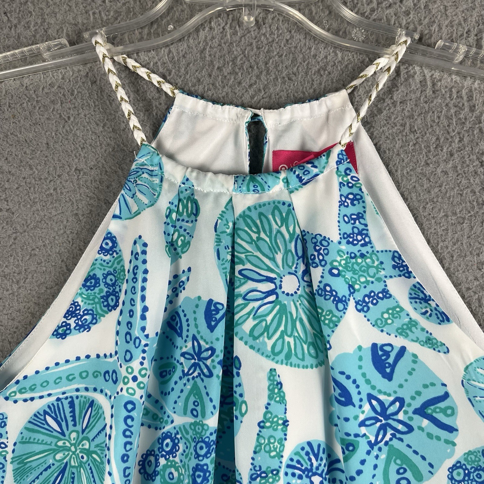 Lilly Pulitzer Halter Top Juniors XL Blue Green Starfish Sand Dollar Braided