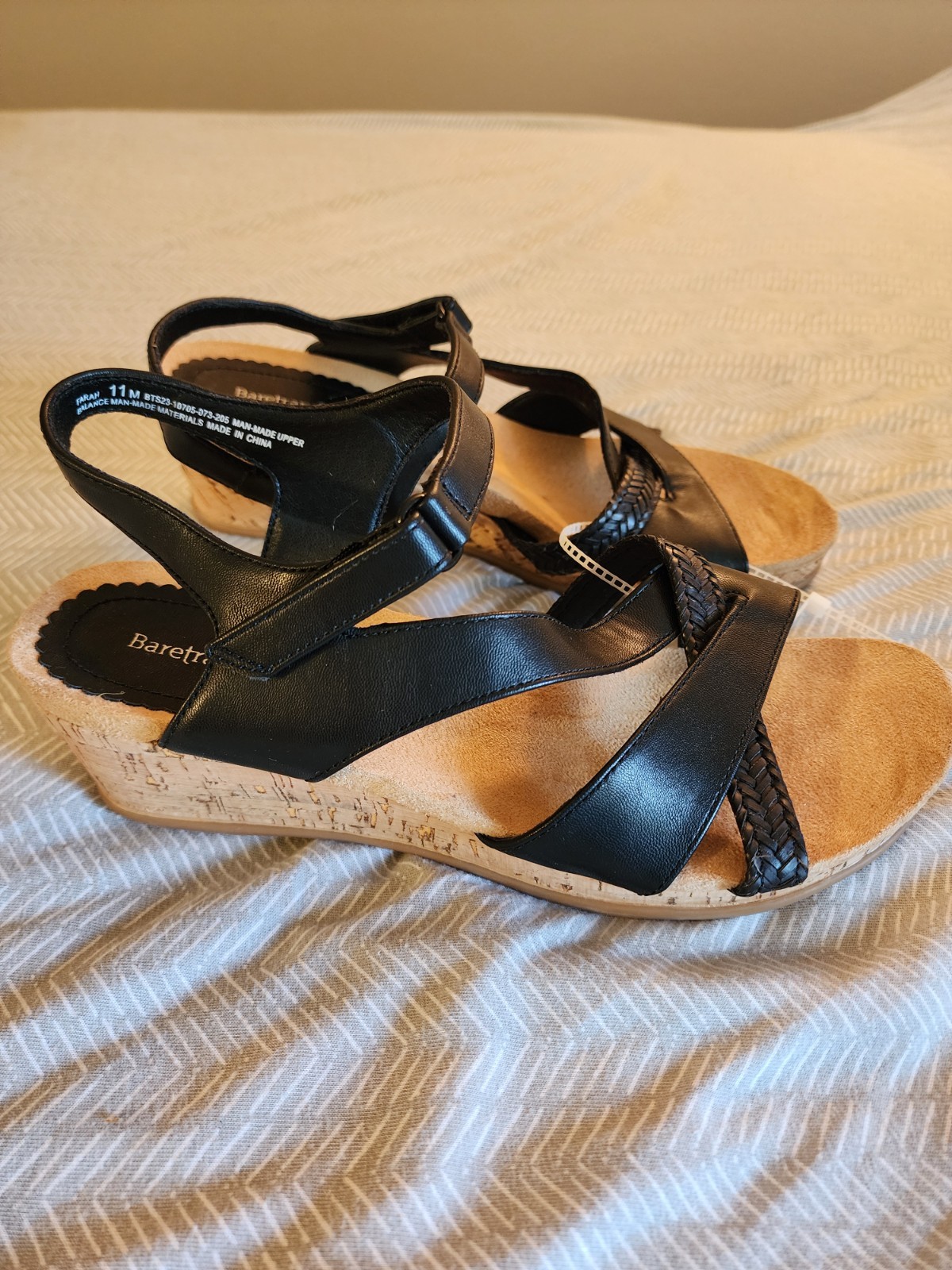 Baretraps Black/Beige Strappy Wedge Sandals Braided Comfort Women’s US 11 M