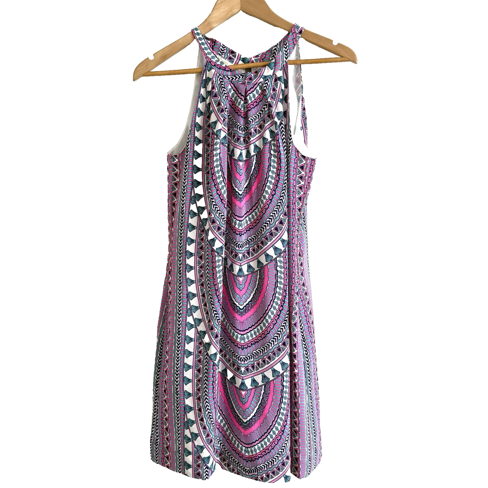 Britt Ryan Pink Geometric Tassel Mini Dress Womens Small Preppy Resortwear Beach
