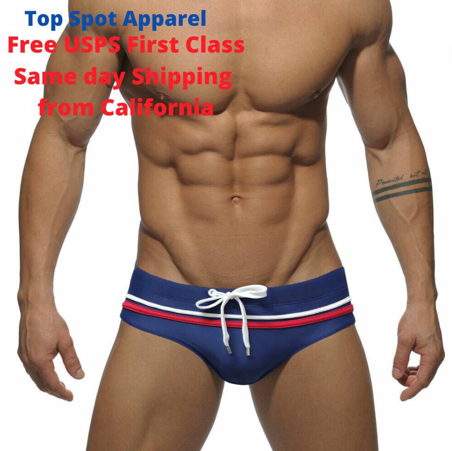 Men’s White and Red Stripes | Swim Briefs | Beach | Cruise | Vacation | Swimsuit