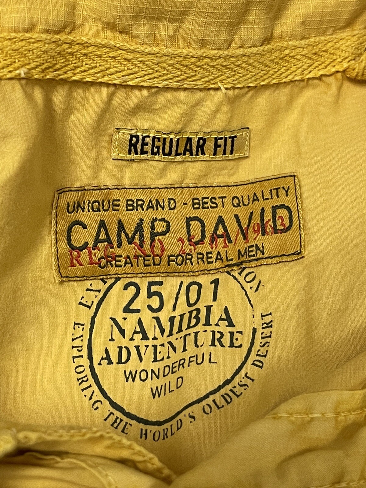 Camp David Shirt Mens Small Button Up Namibia Flag Embroidered Yellow N181