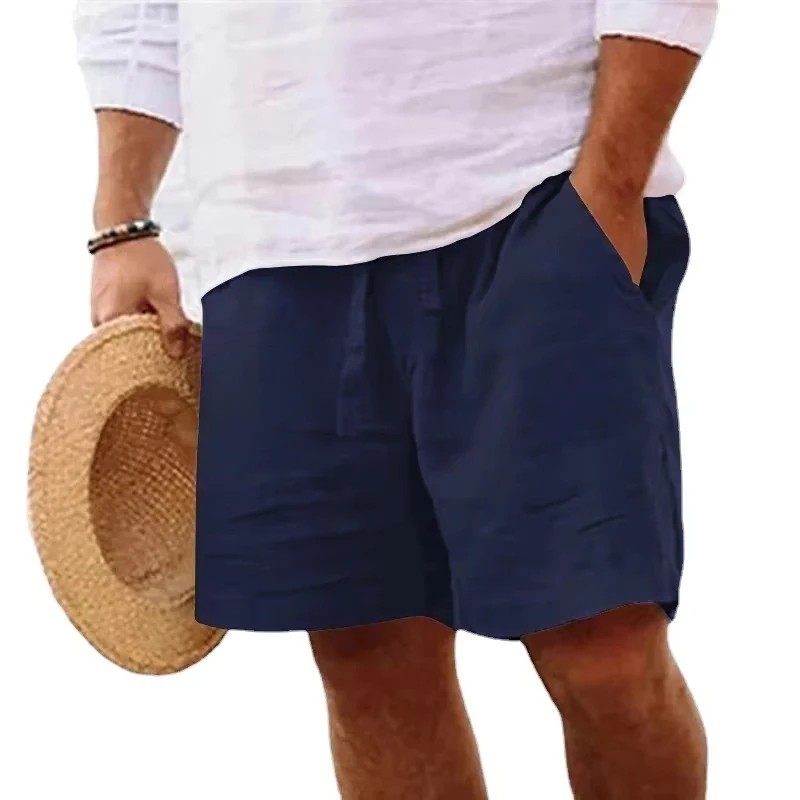 Men’s Cotton Solid Color Lightweight Shorts, Gym Pants, Linen Beach Jogging