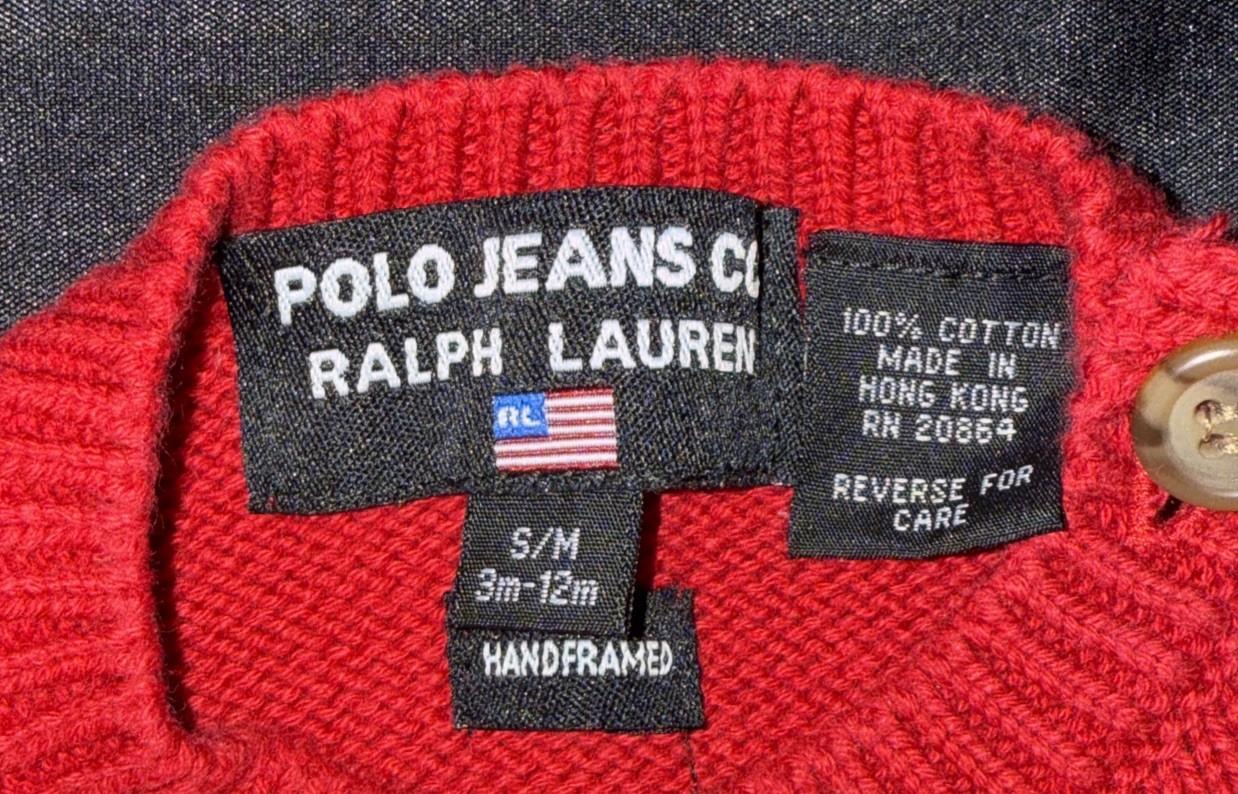 Ralph Lauren Polo Bear With Flag 90’s Sweater Hand Framed Beautiful Rare 3m-12m