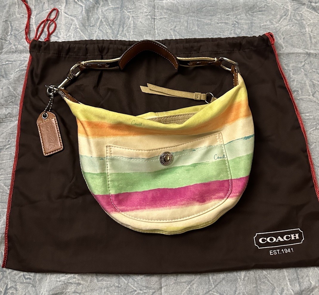 GUC Coach HAMPTON HOBO BAG CRESCENT PURSE WATERCOLOR STRIPES Handbag VINTAGE 2K