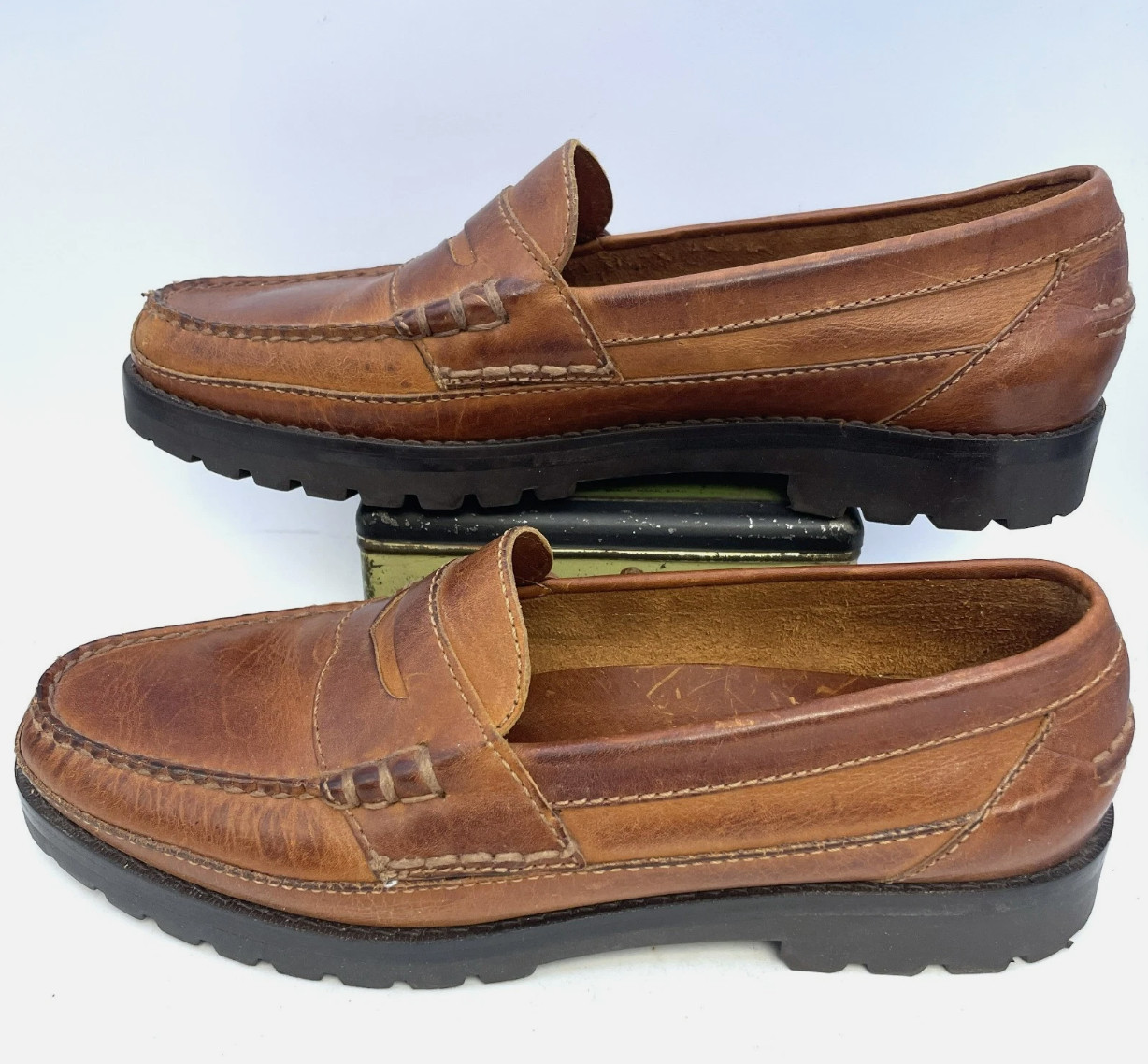 Polo Ralph Lauren Penny Loafers Walnut Brown Leather Lug Soles Men’s US 10D