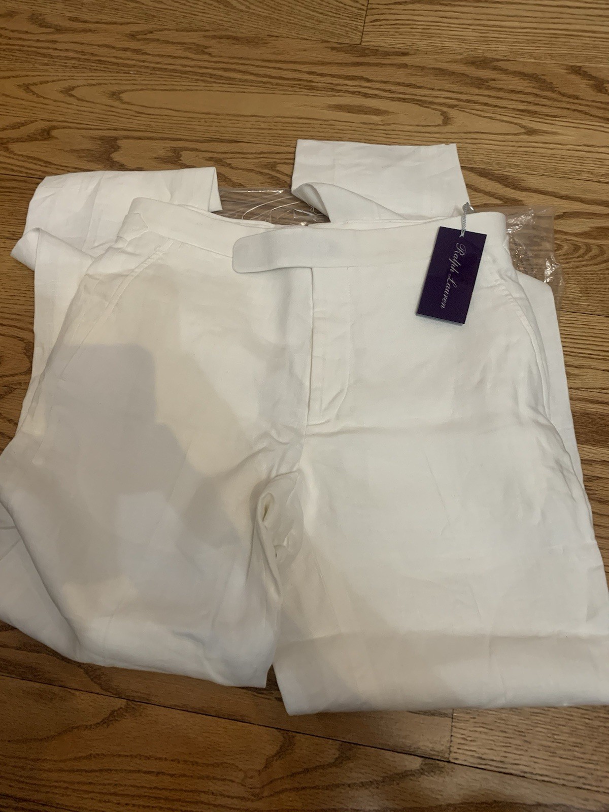 NWT Ralph Lauren PURPLE LABEL LINEN TROUSERS 30×34 SIDE TABS WHITE ITALIAN Pants