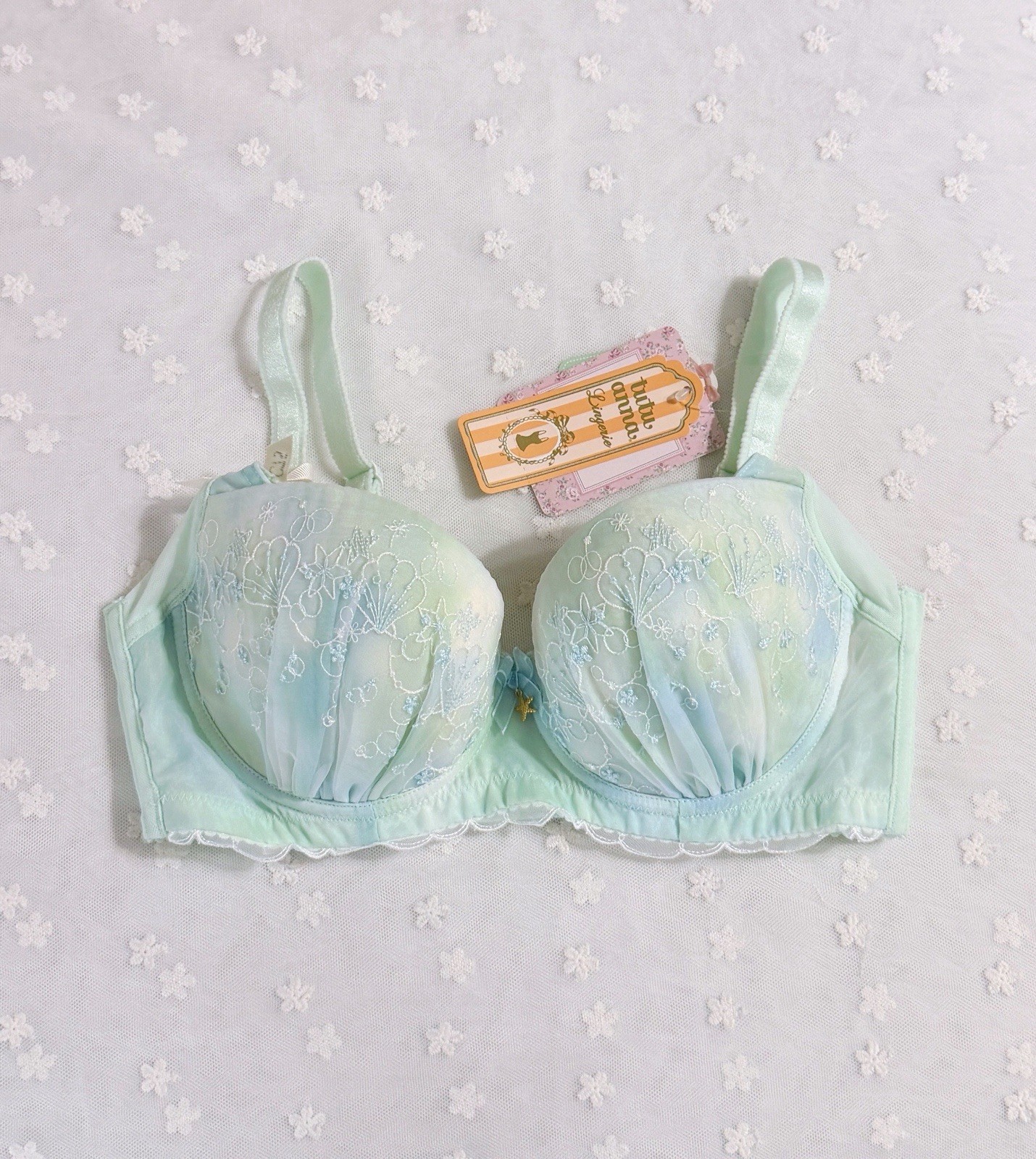 US-34B/JP-C75 Japanese Brand tutu anna Glittery Shells Embroidery PushUp Bra NWT