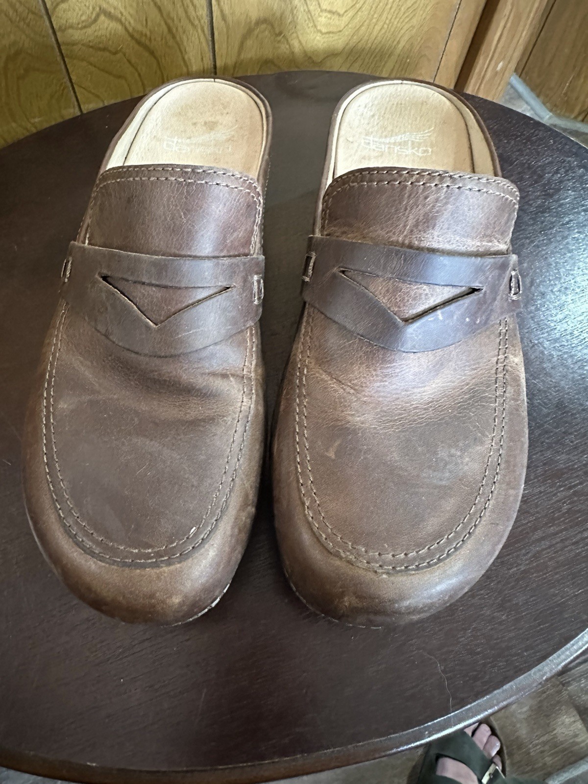 Dansko Bel Oiled Brown Leather Slip On Loafer Clogs Mule Shoes Size 8 39 slide