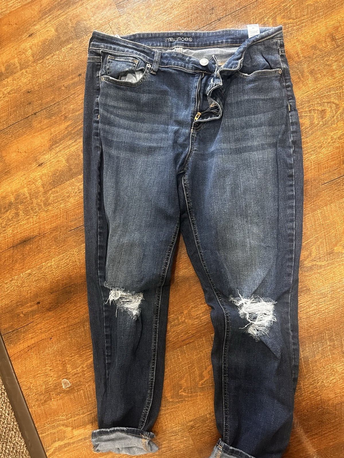 maurices Women’s Skinny Jeans 14 Dark Wash Blue Distressed Stretch Denim