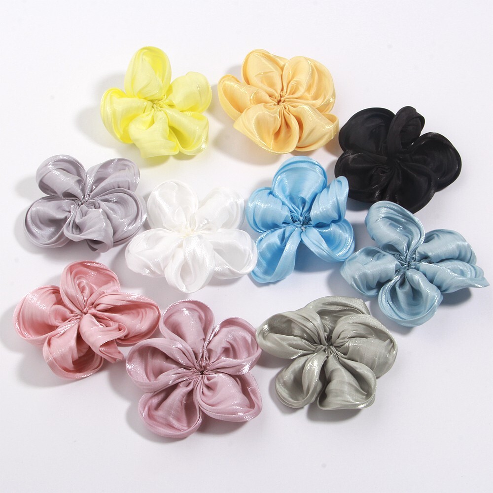 7cm Fashion Elegant Flower Hair Rope Organza Stretch Scrunchies For Women Girls