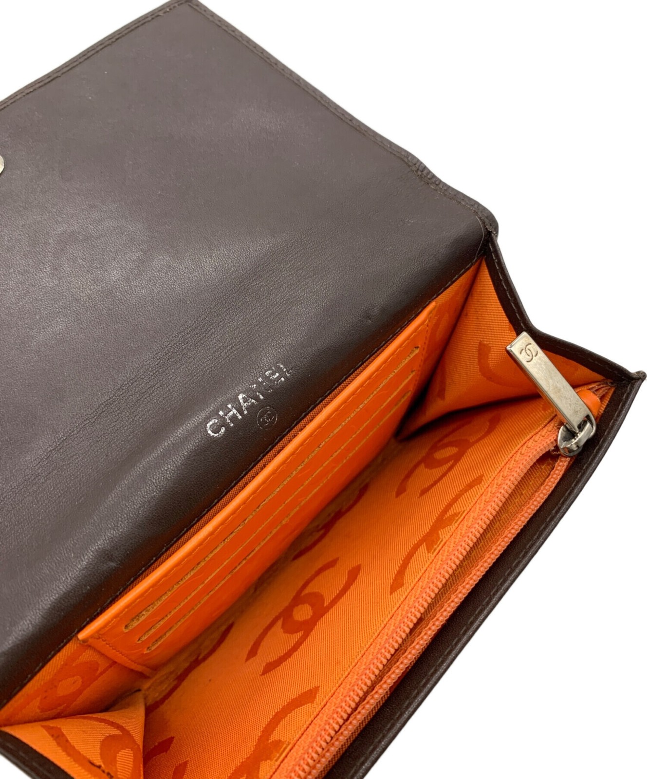 CHANEL Brown Quilted Bi fold Wallet Card Slots Coin Pocket Auth
