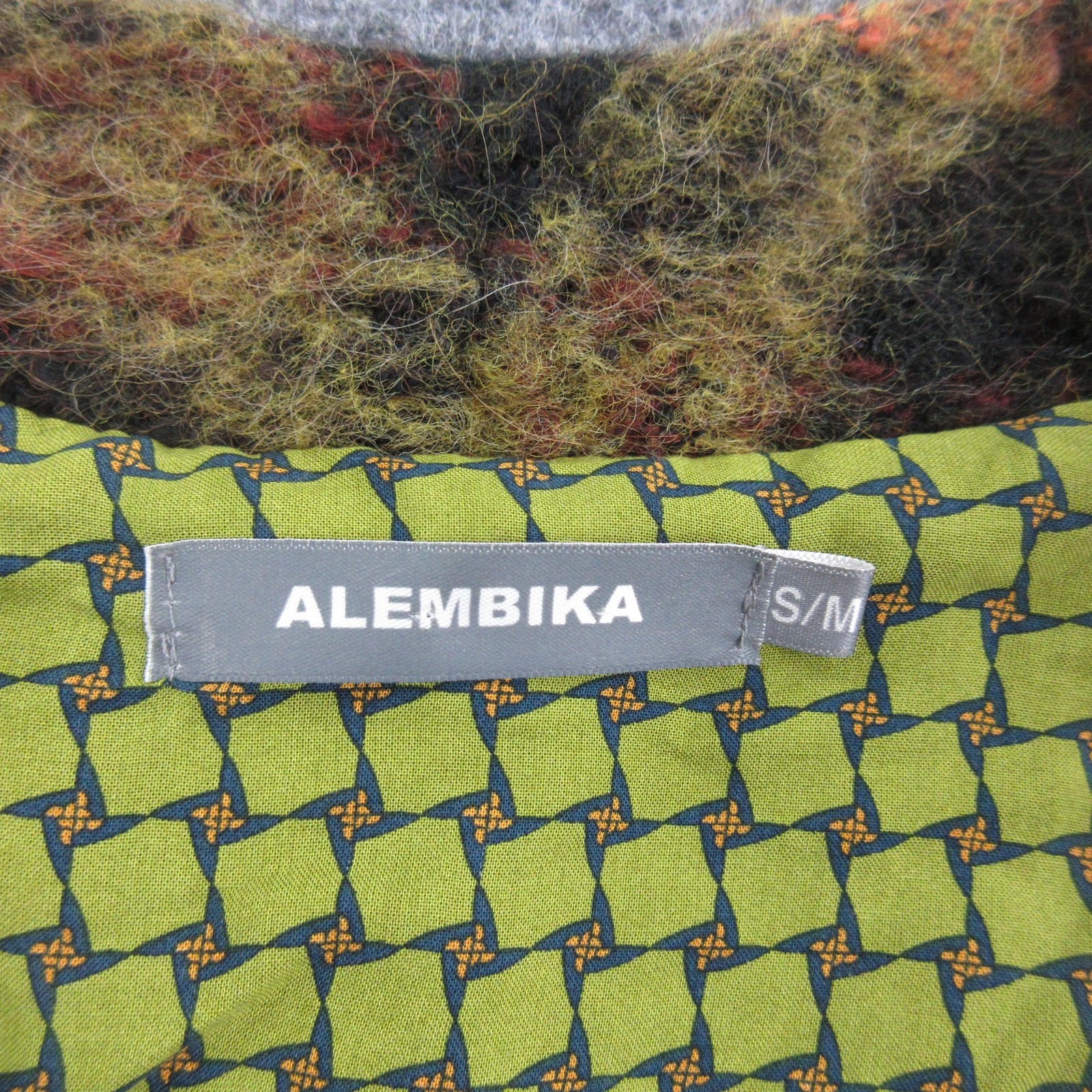 Alembika Jacket Womens S/M Green Wool Blend Plaid Cropped 3/4 Sleeve Short Boxy