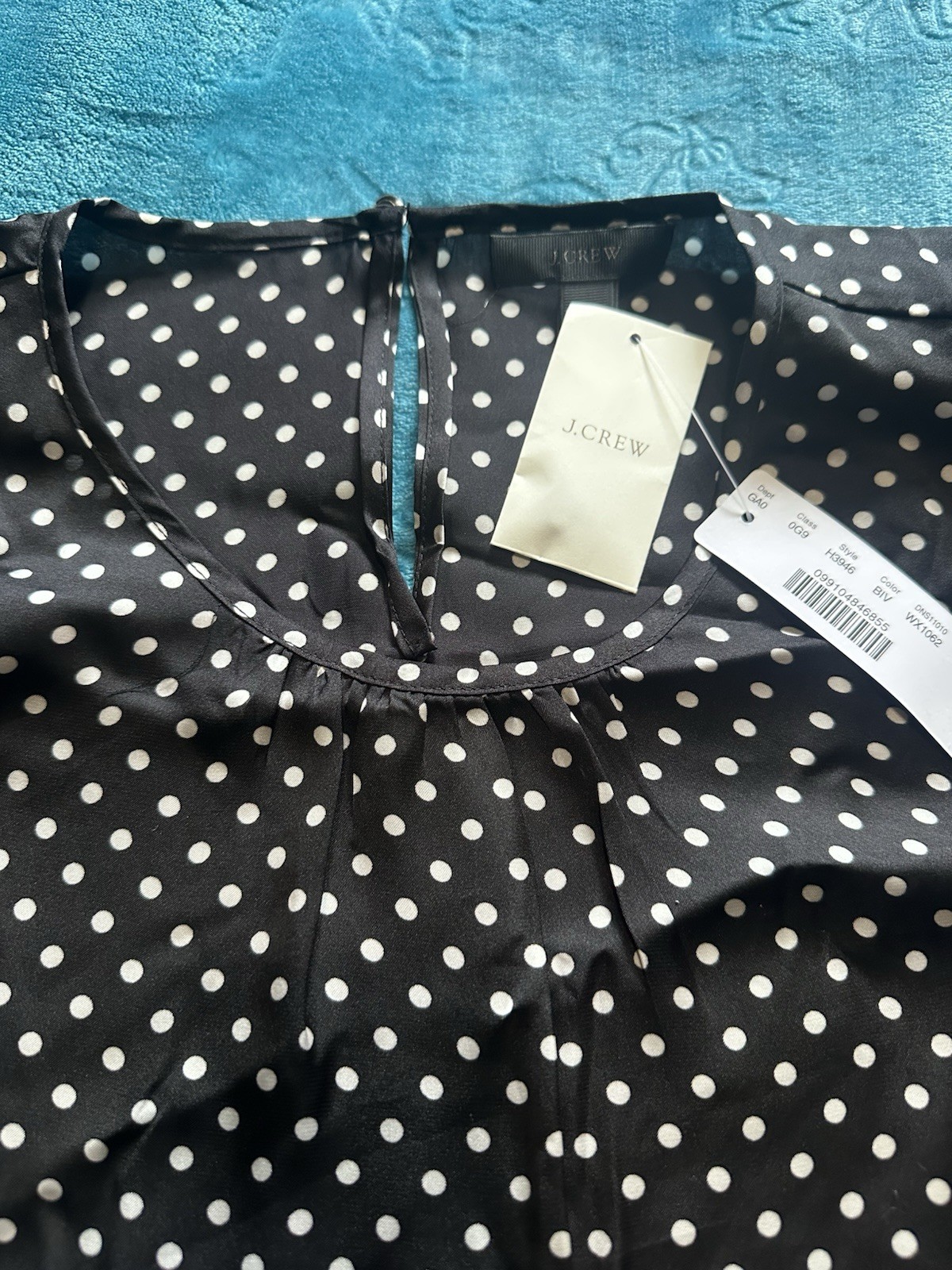 J.CREW Black/White Polka Dot Puff Short Sleeve Round Neck Blouse Women’s 8