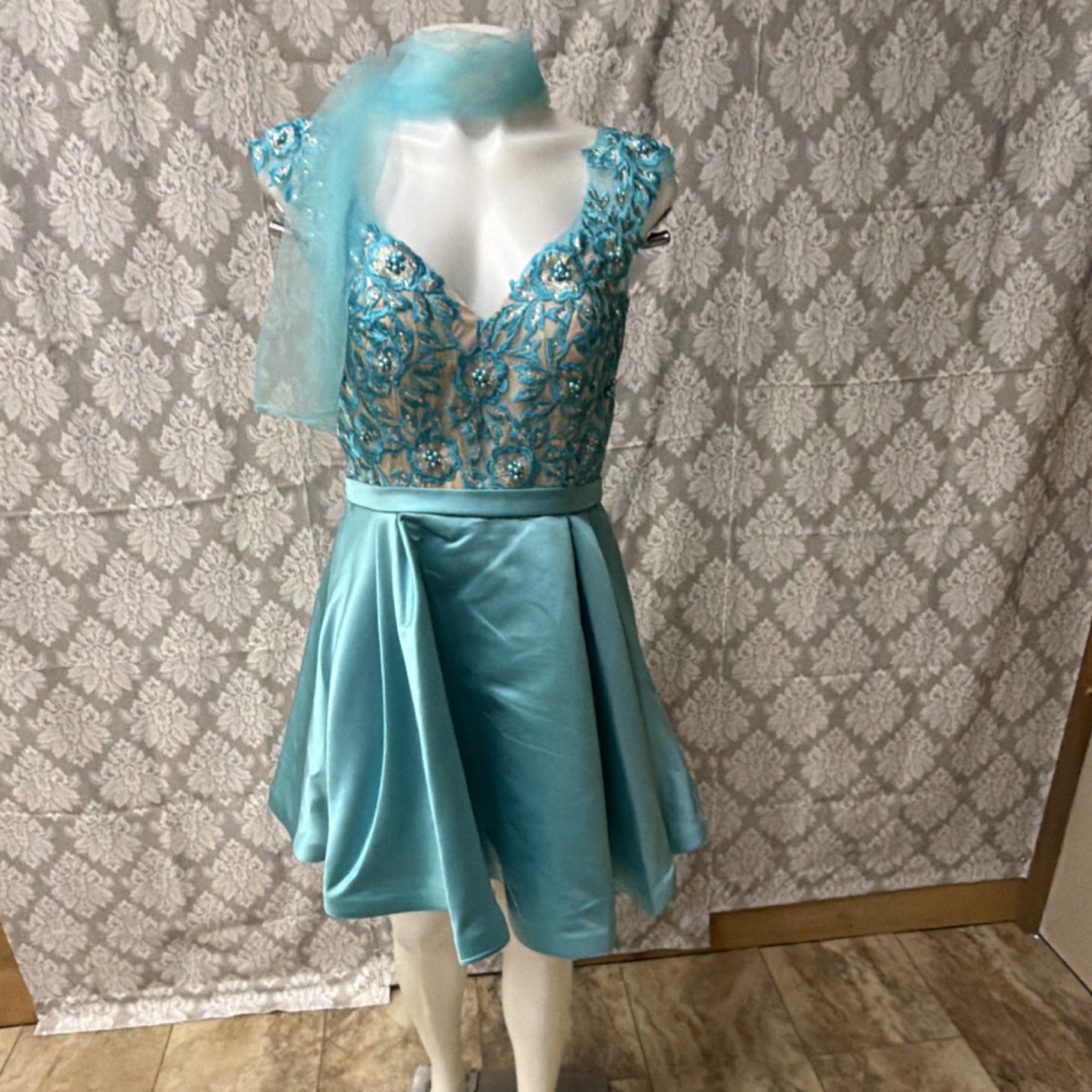Luccilu Sky Blue Embroidered V-Neck Formal Semi Dress Size 10 Lot #8