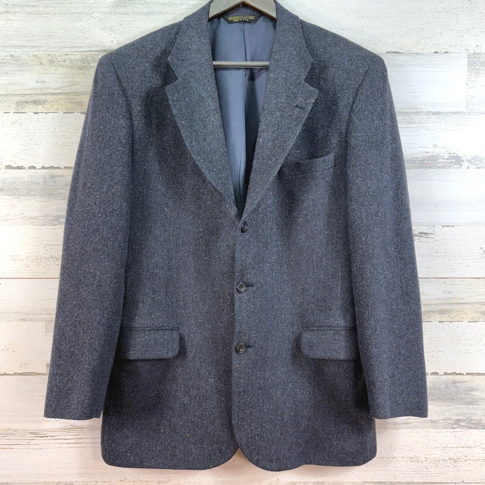 Tailors Row by Deansgate 40R Mens Tweed Blazer Suit Jacket Blue Gray Wool Blend