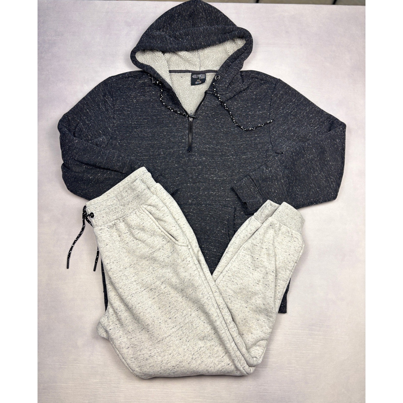 Hollywood The Jean People Mens Sherpa Lined Hoodie and Joggers Set Gray Small
