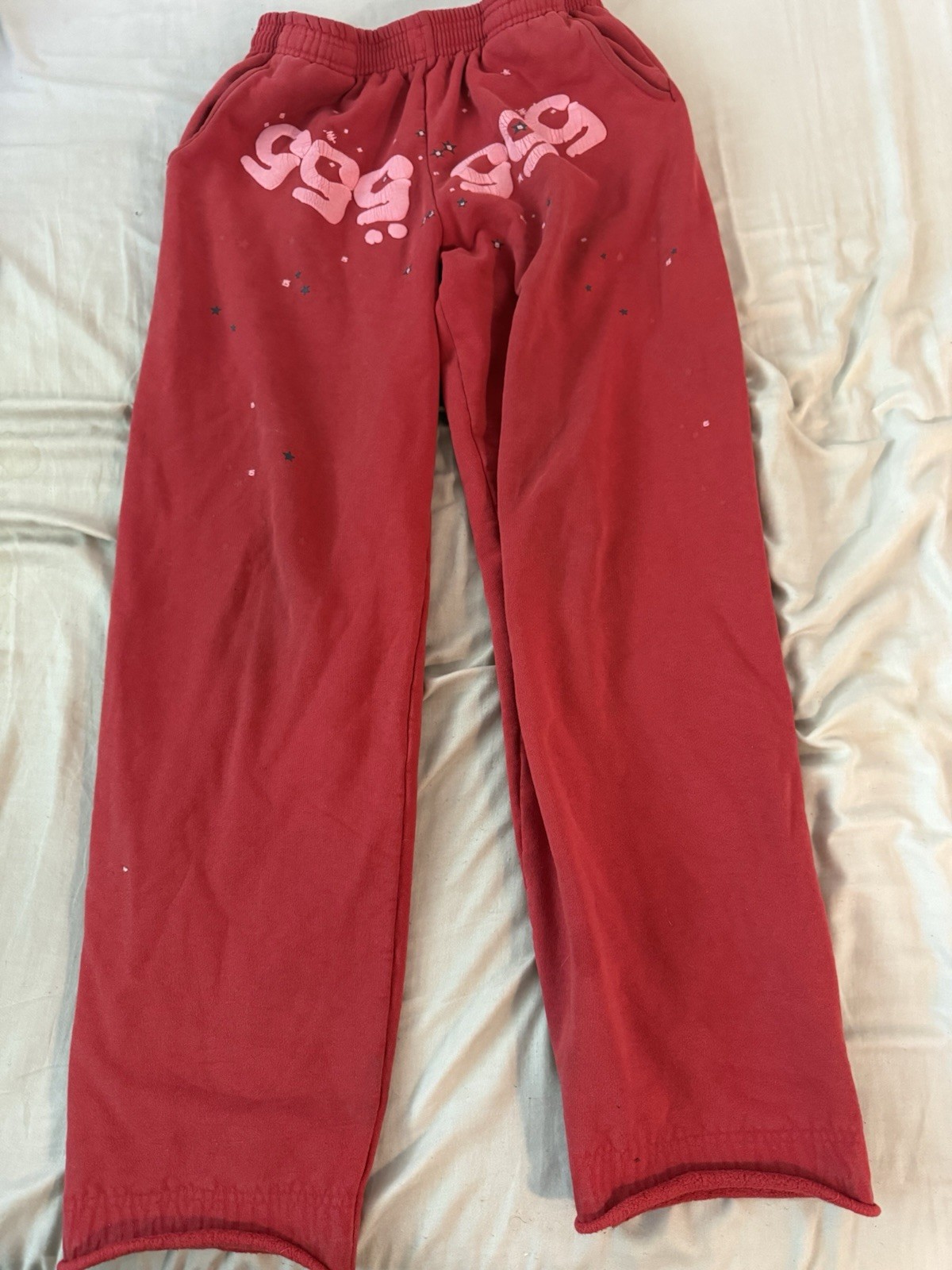 Sp5der red sweatpants medium (I uncuffed them)