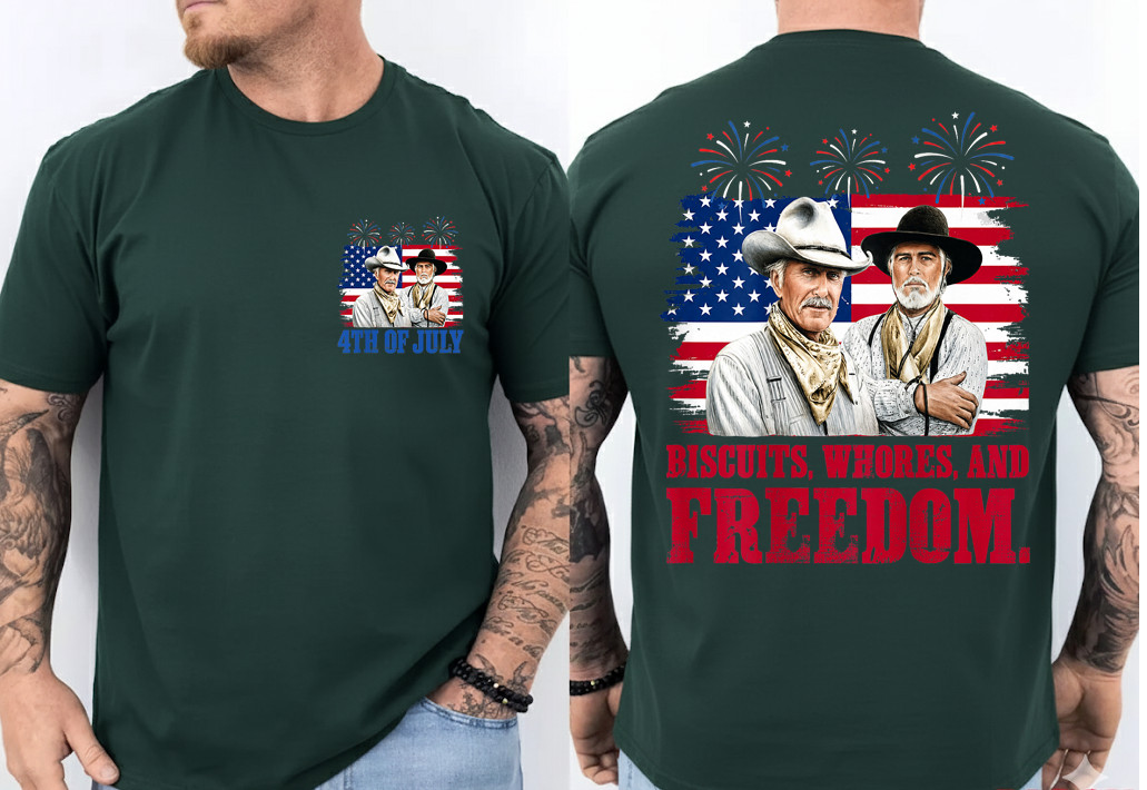 Western Cowboy Biscuits Freedom Fourth of July 2 Side T-Shirt