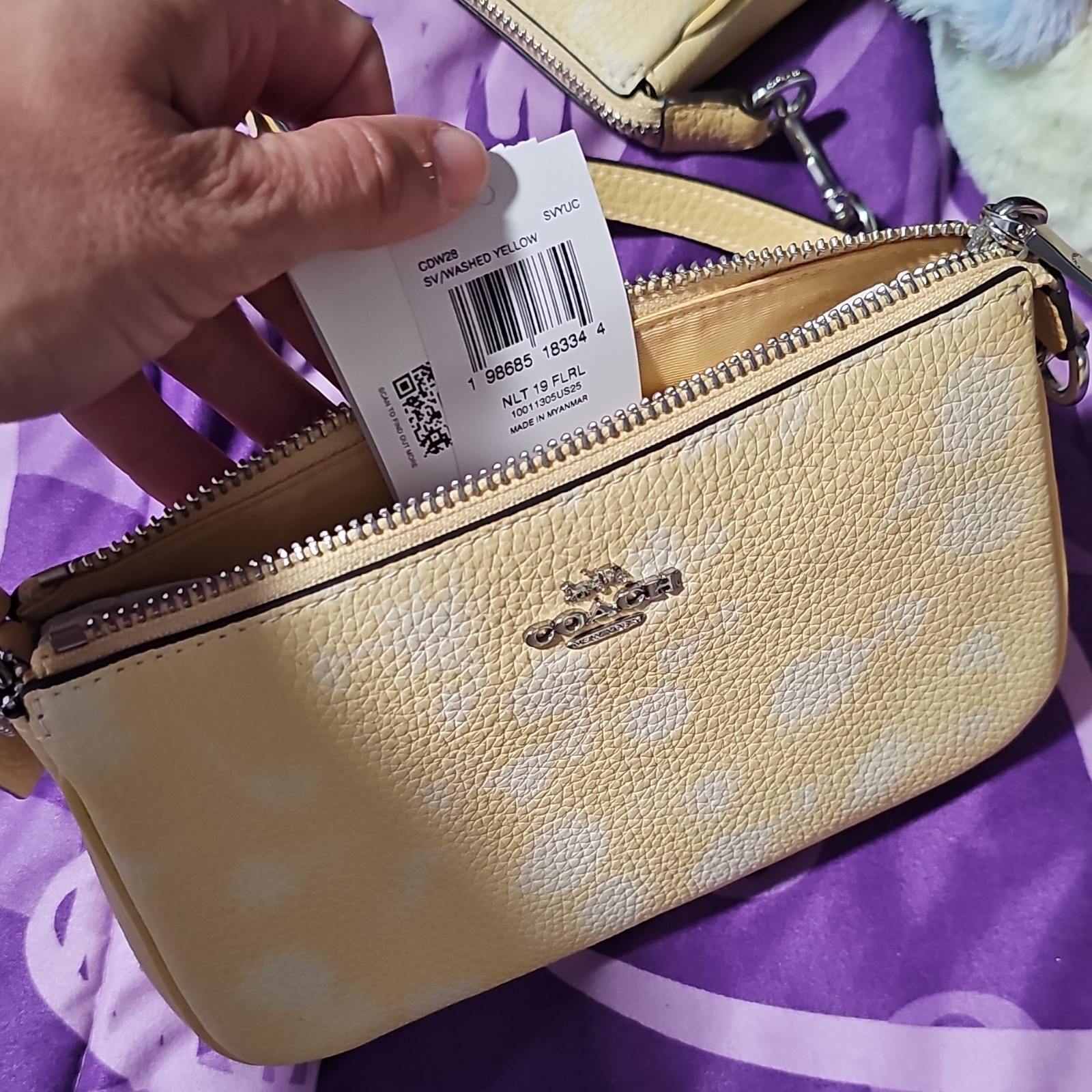 Coach x Disney Minnie Mouse Yellow Pebbled Zip Crossbody Bag, Detachable Strap