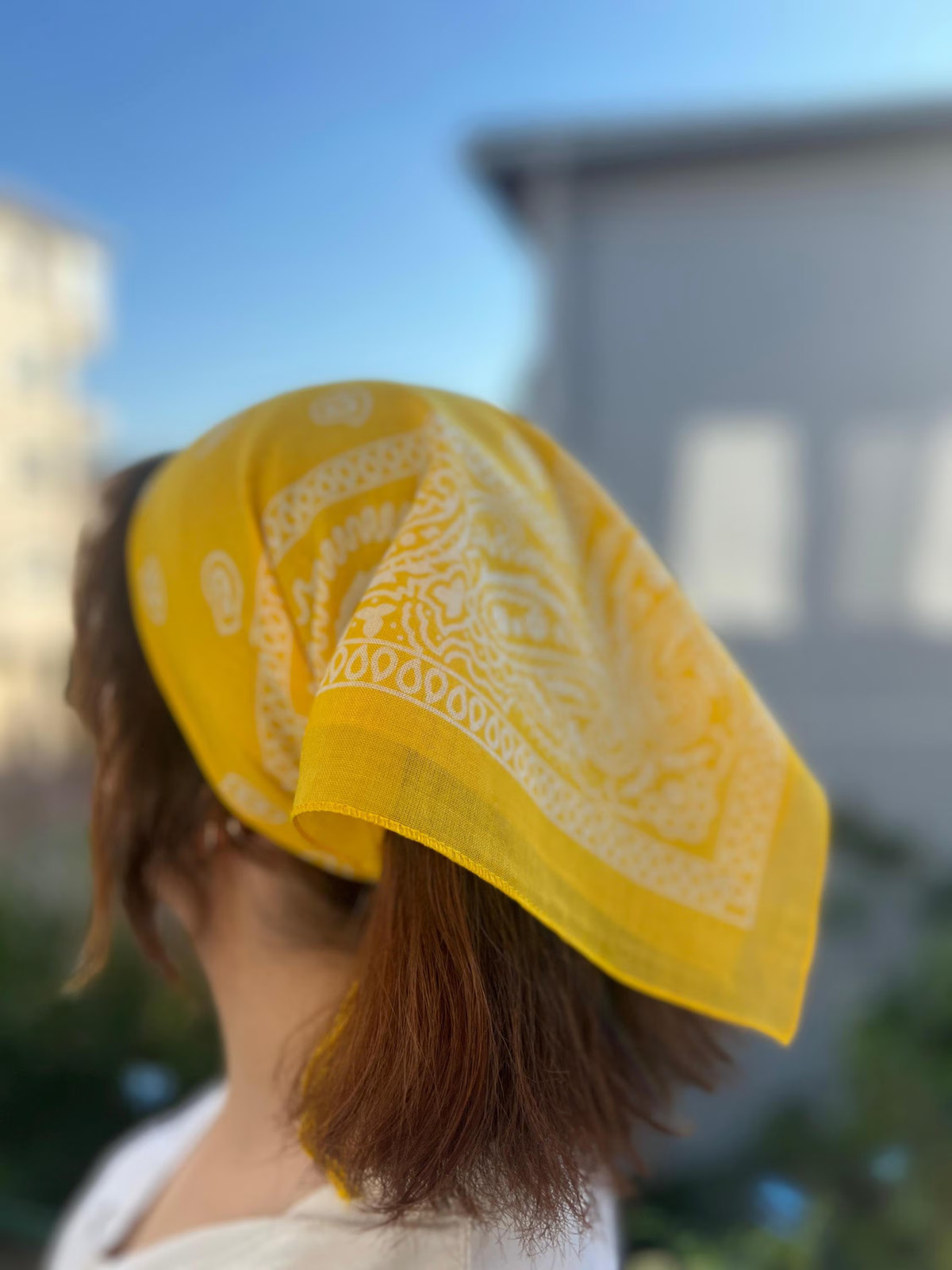 Yellow Paisley Bandana 100% Cotton Boho Head Scarf Handmade Unique Vintage