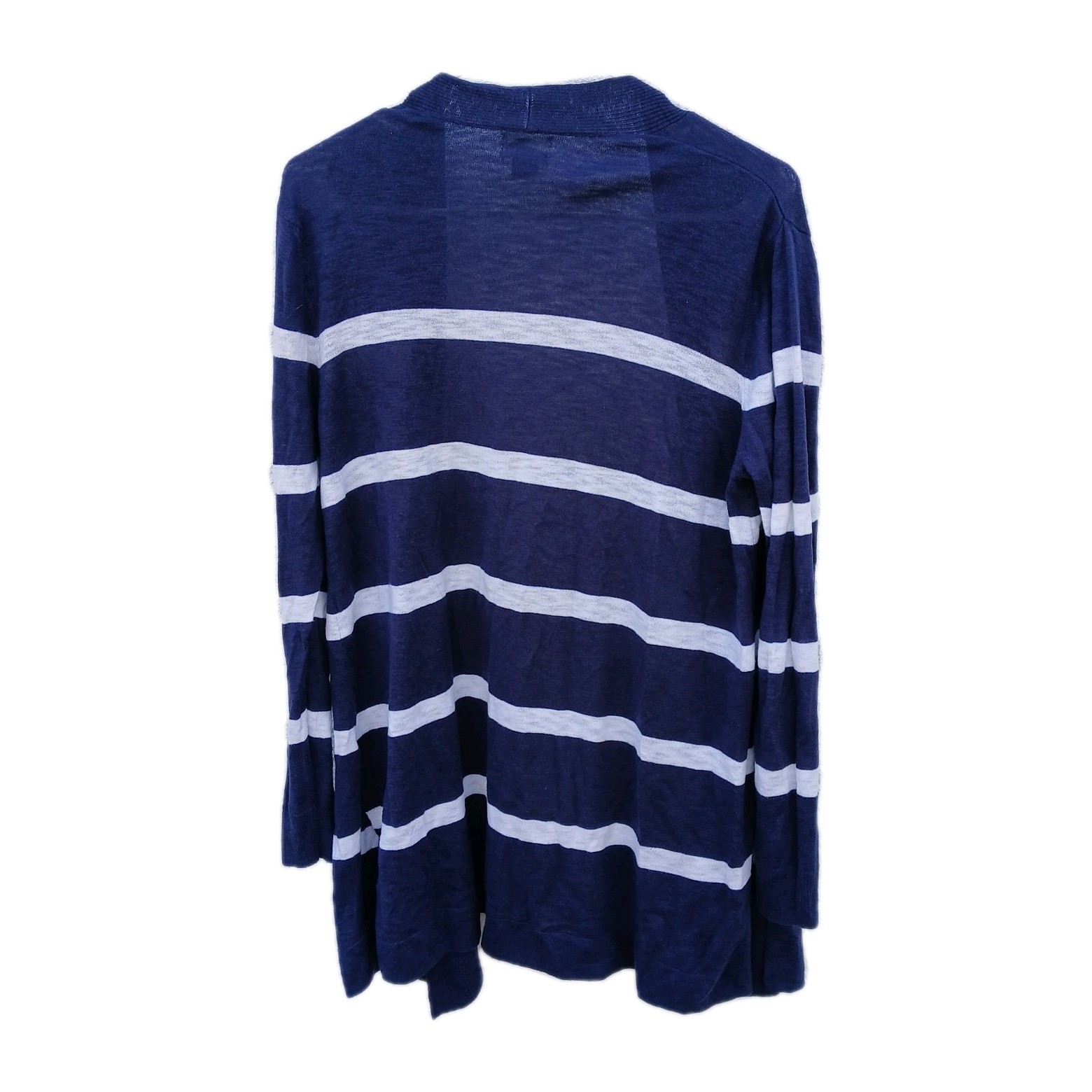 Old Navy Blue White Striped Knit Open Front Cardigan Sweater Pockets Size L