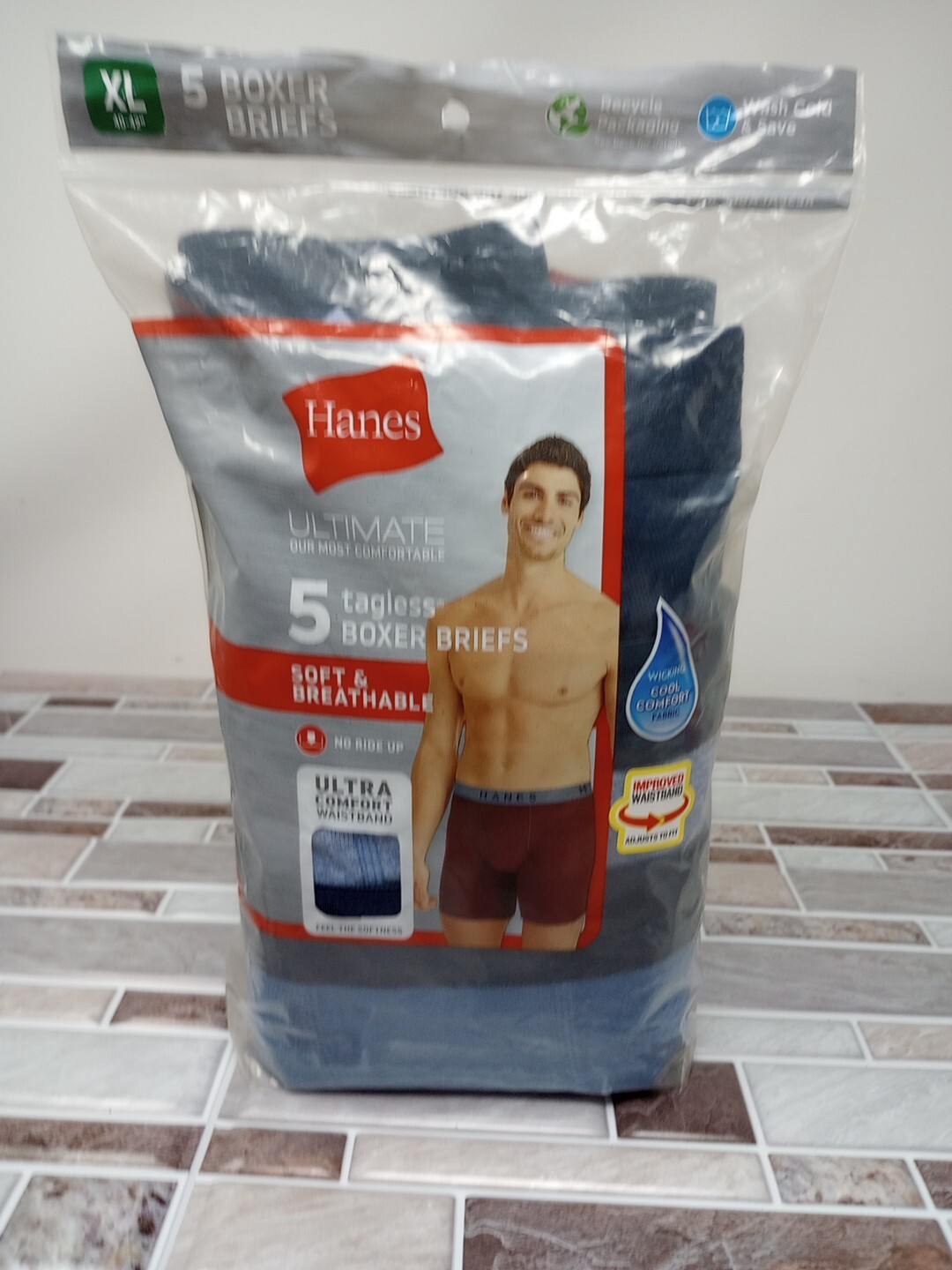 Hanes Men’s XL Premium Cotton Stretch Boxer Briefs 5 Pairs 76925A Open Bag