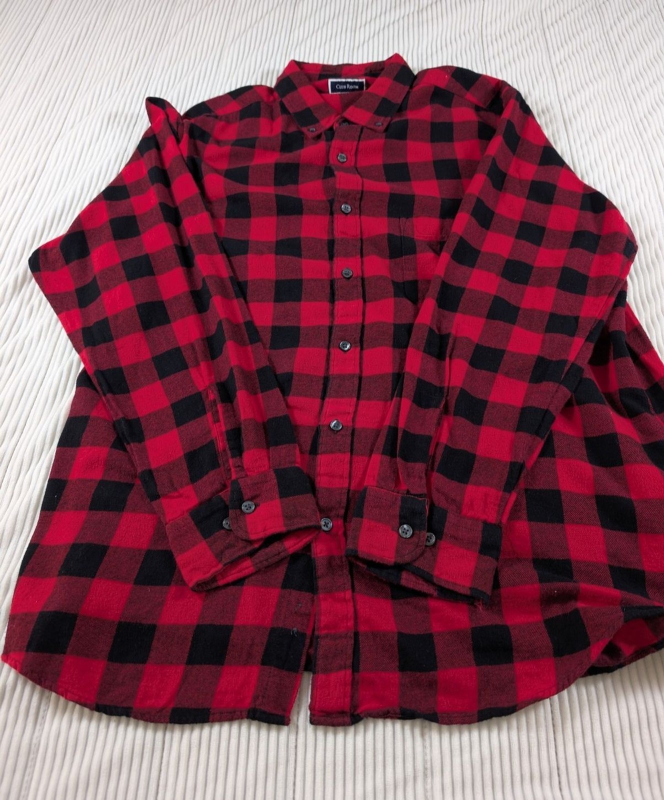 Club Room Flannel Shirt Mens XXL Red Plaid Button Down Pocket 100% Cotton Casual