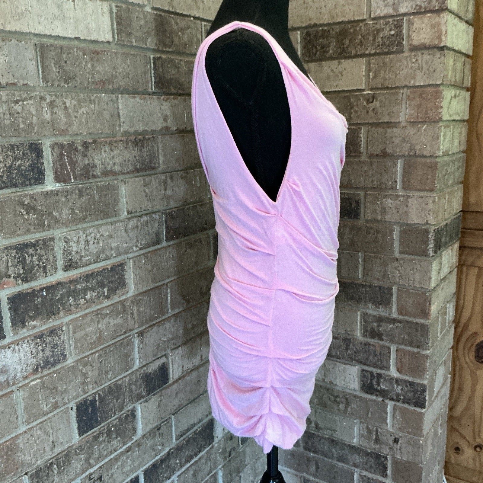 Y2K Express Ruched Cowl Neck Tank Top Size Med Pink Cotton Modal Stretch #60E7