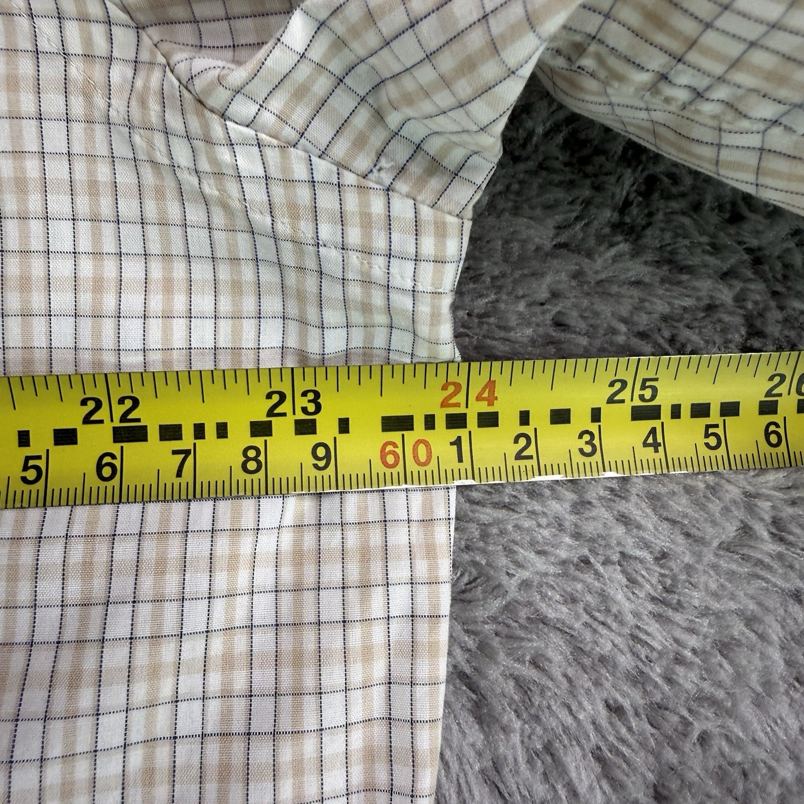 Canali 1934 Dress Shirt Mens 43 17 Beige Blue Check Cotton Button Up Italy