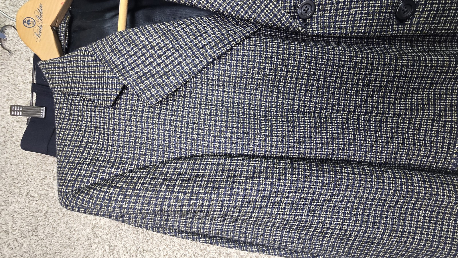 Vintage Corporate Image Suit Mens 44 Gray Blue Plaid Wool Sport Coat Pants 32×29