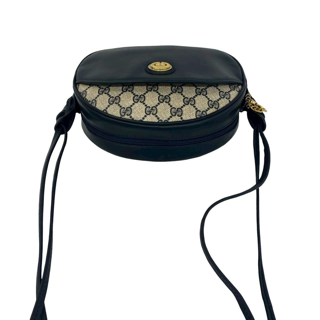 GUCCI Vintage Old Gucci GG Logo Pattern Hardware Leather Shoulder Bag Navy