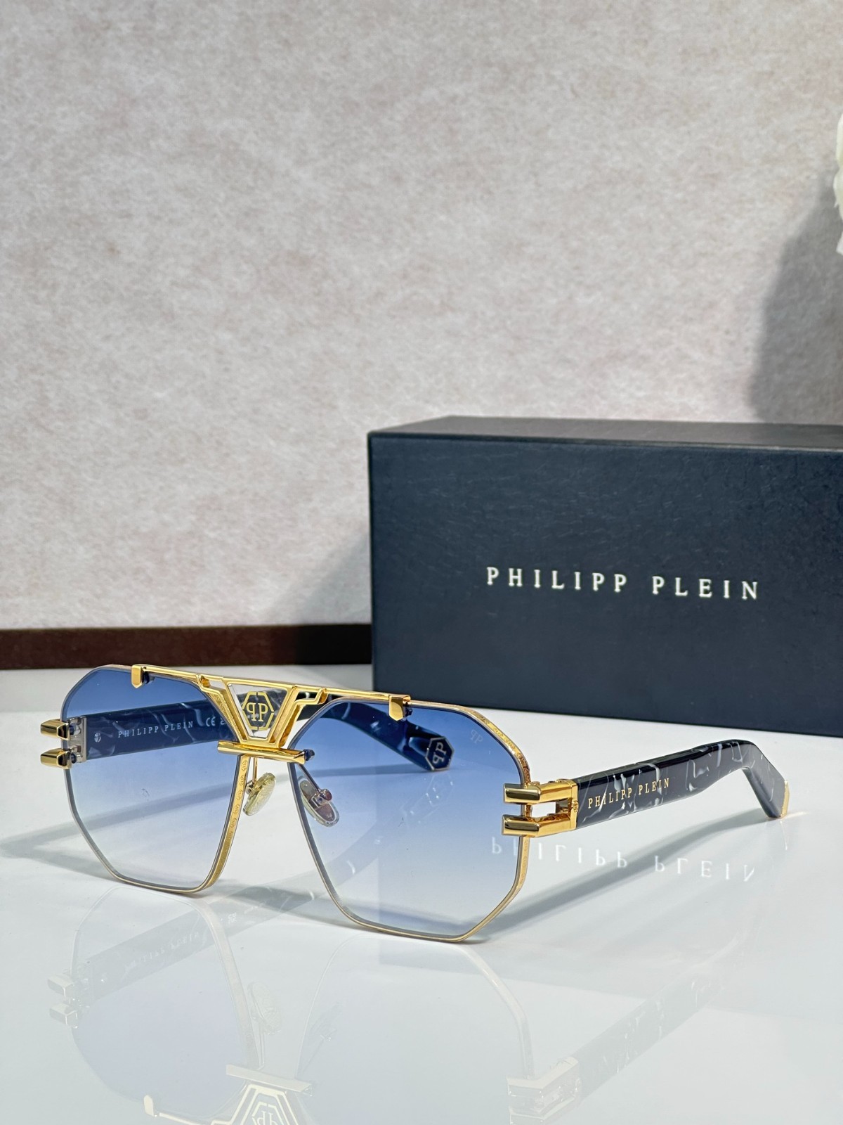PHILIPP PLEIN 077M Luxury Square Sunglasses 63-15-150 Unisex
