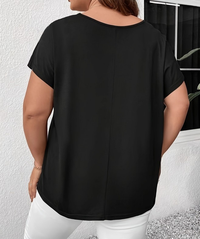 Plus Size V Neck Cutout Short Sleeve Tee Crisscross Casual Summer Top 0XL-5XL