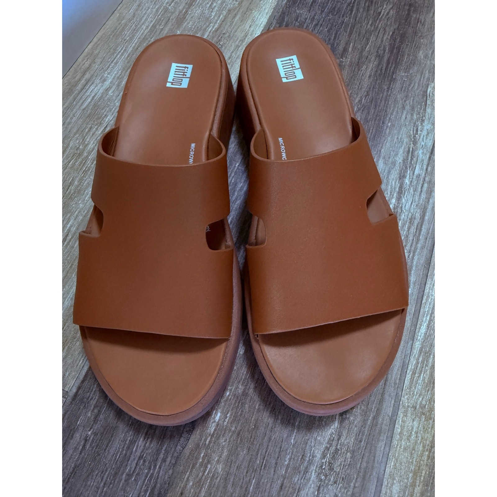 FitFlop F-Mode Leather Wedge Sandals in Brown – Size 10