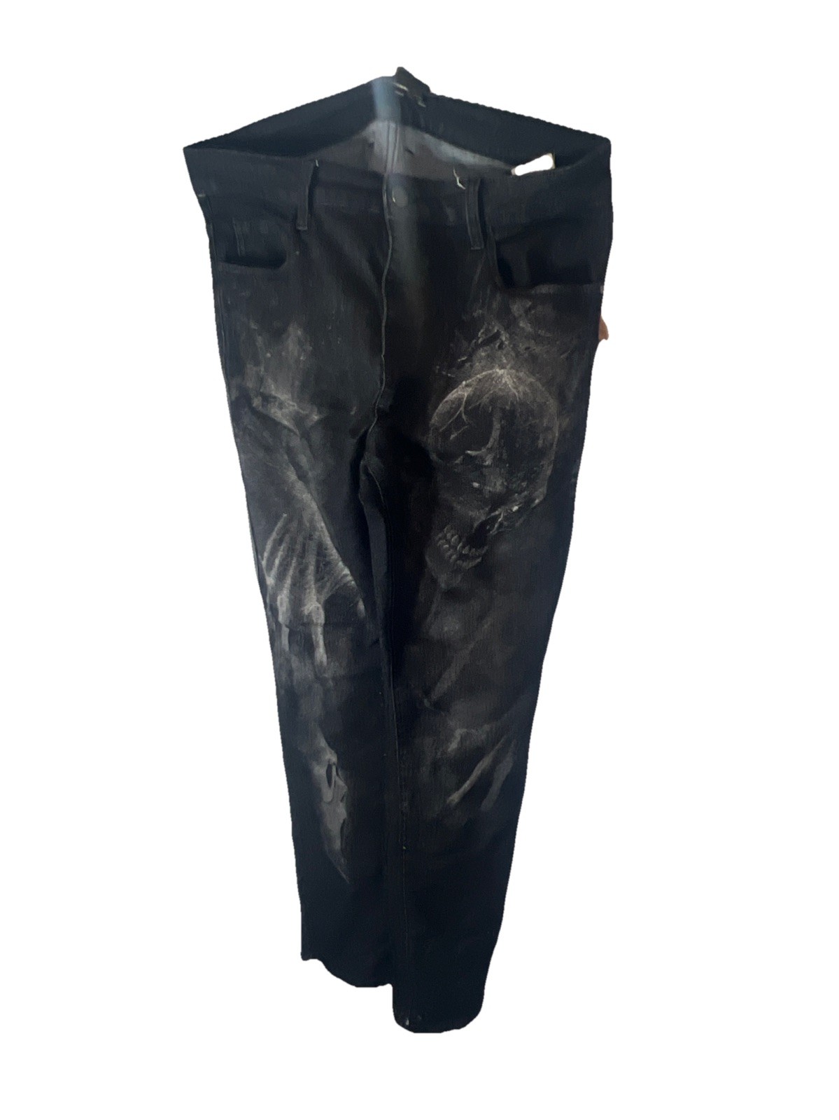 Mens Gothic Grunge Horror Skull Scream Black Jeans Distressed Straight 32×32