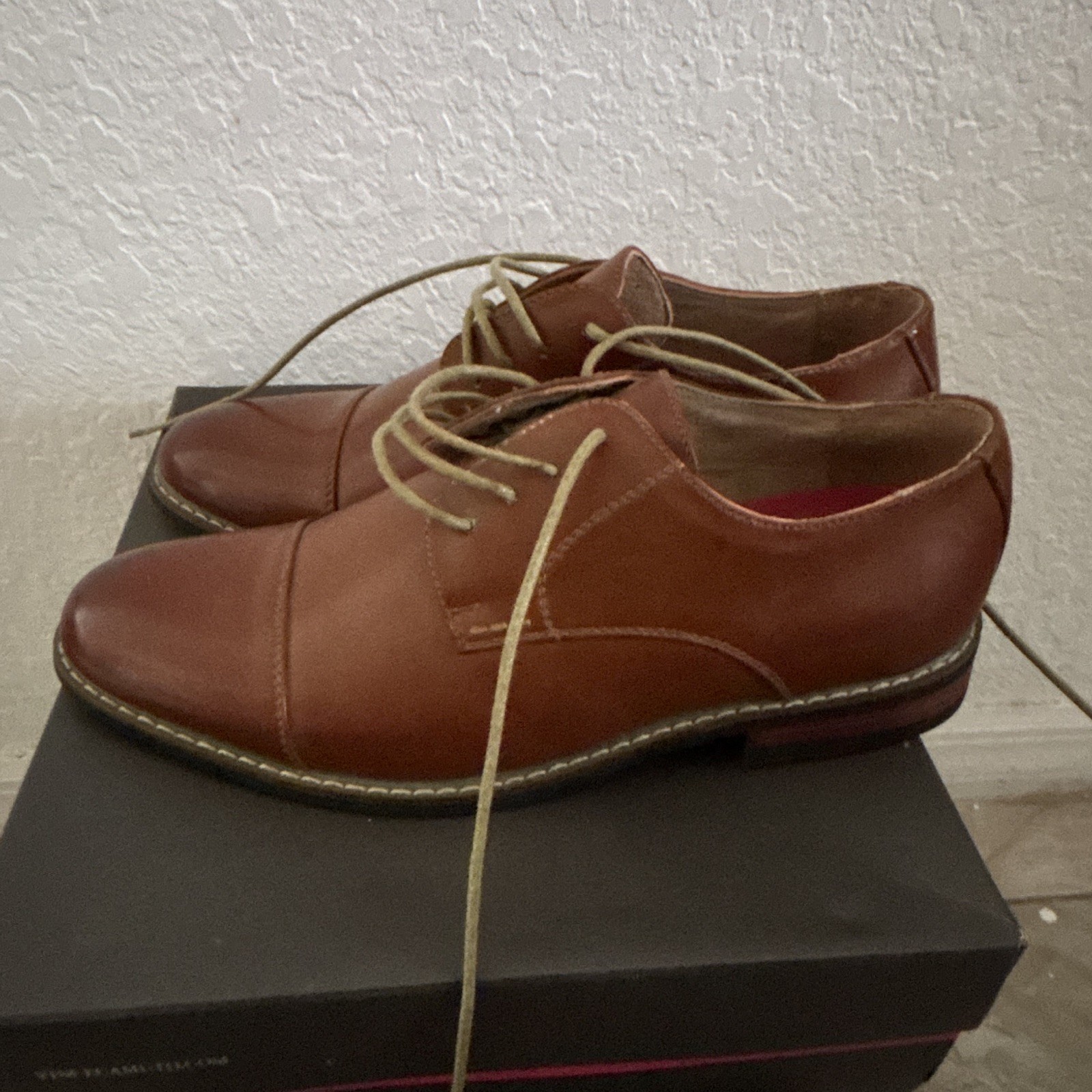 Bruno Marc Prince Wide Men’s Brown Oxford Cap Toe Wide Lace Up US 7