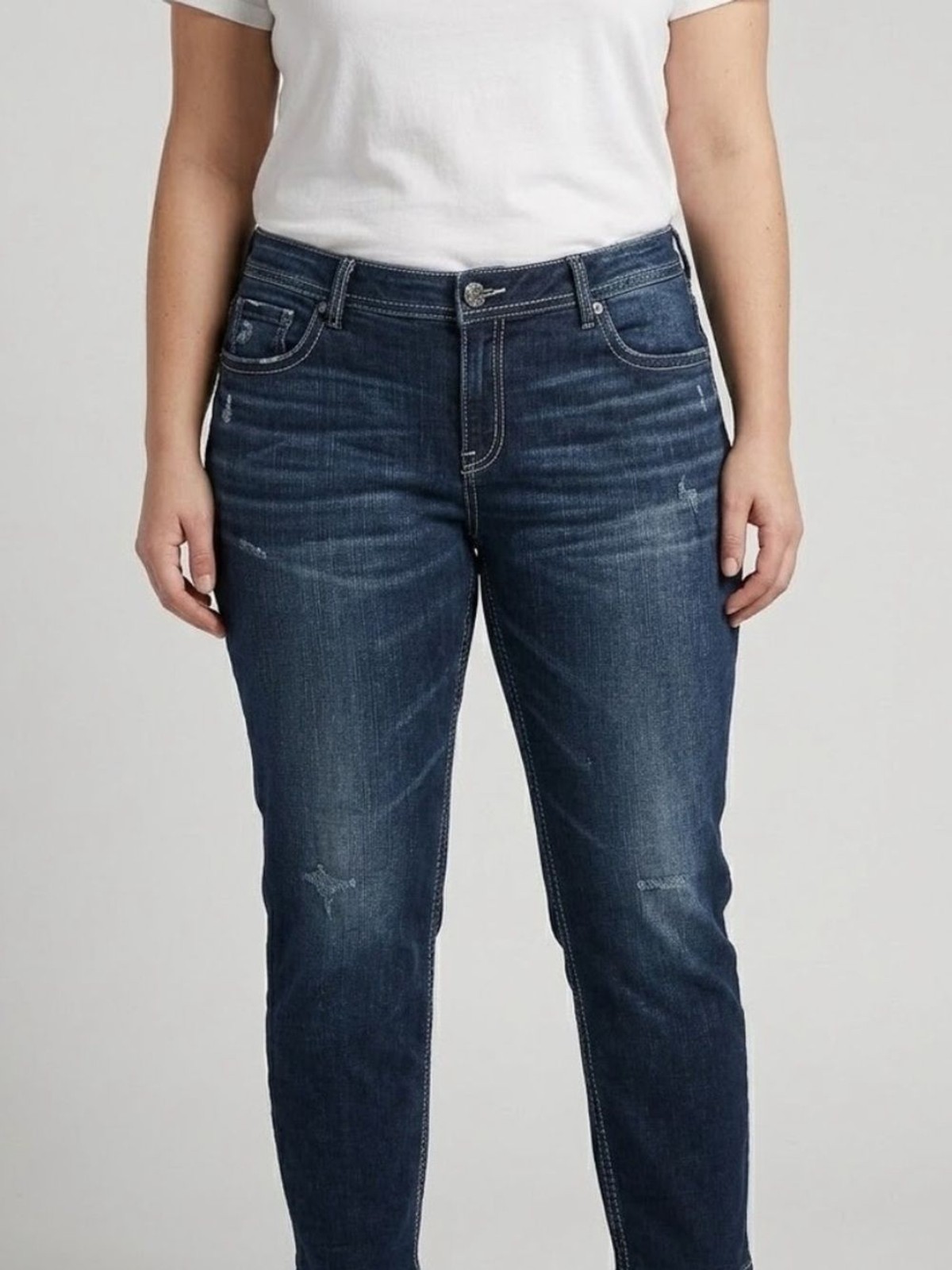 Silver Jeans Boyfriend Fluid Denim Jeans Distressed Stretch Dark 32 x 29/31.5