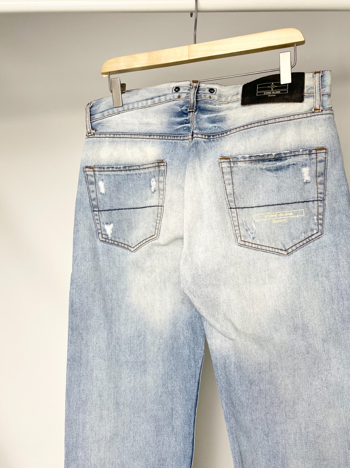 Stone Island Denim ( Size 34 ) Vintage Distressed Faded Light Blue Jeans Pants