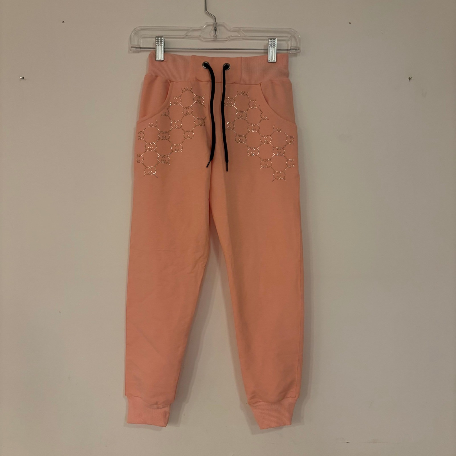 Kids Peach Sweat pant with CG Rhinestone design 100% Baumwolle Cotton Pockets 9