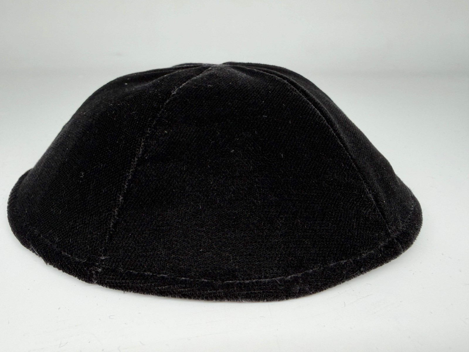 Black 6-Panel Kippah No Trim Classic Minimal – Velvet or Plush Finish