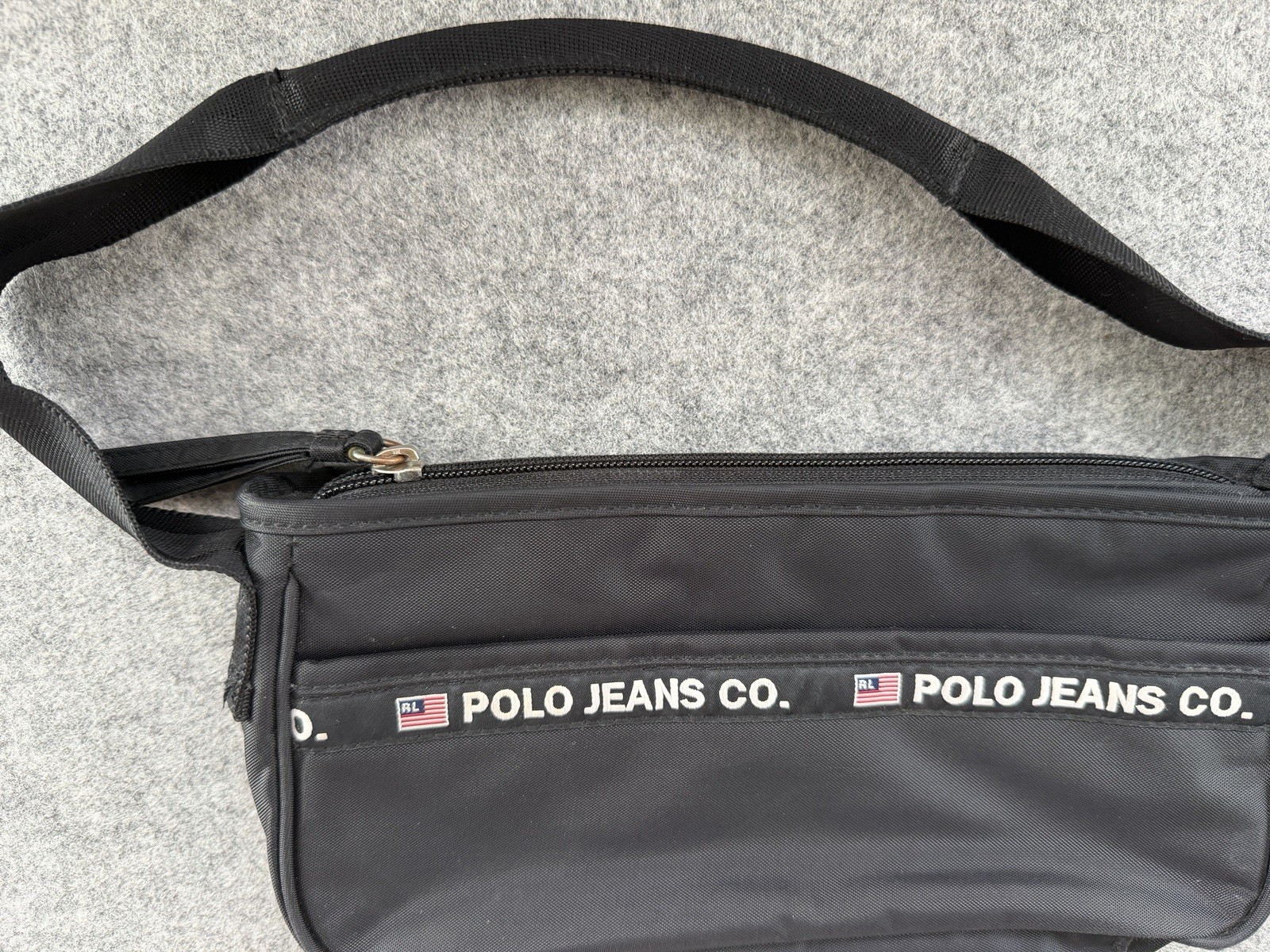 Polo Jeans Co. Ralph Lauren Black Logo Zip Small Shoulder Bag w/ Inner Pockets
