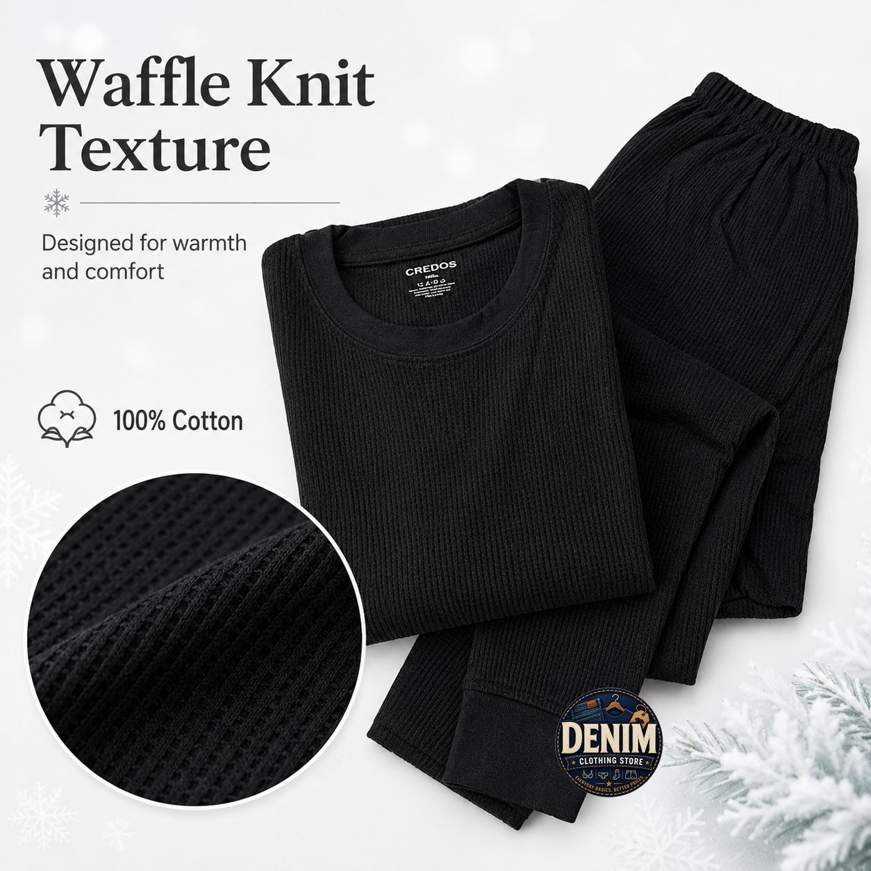 Men’s 2pc Premium Cotton Waffle Knit Stretch Thermal Underwear Top & Bottom Set