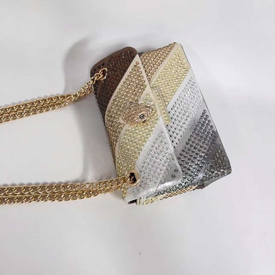 Kurt Geiger London Ombre Crystal Crossbody Bag Gold Eagle Chain 21×8×15 cm