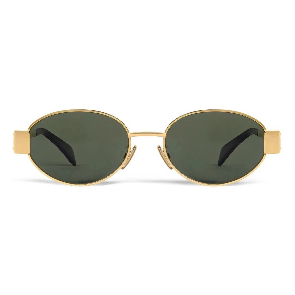 Celine CL40235U 30N Triomphe Oval Sunglasses – Gold Green Lens 100% Authentic