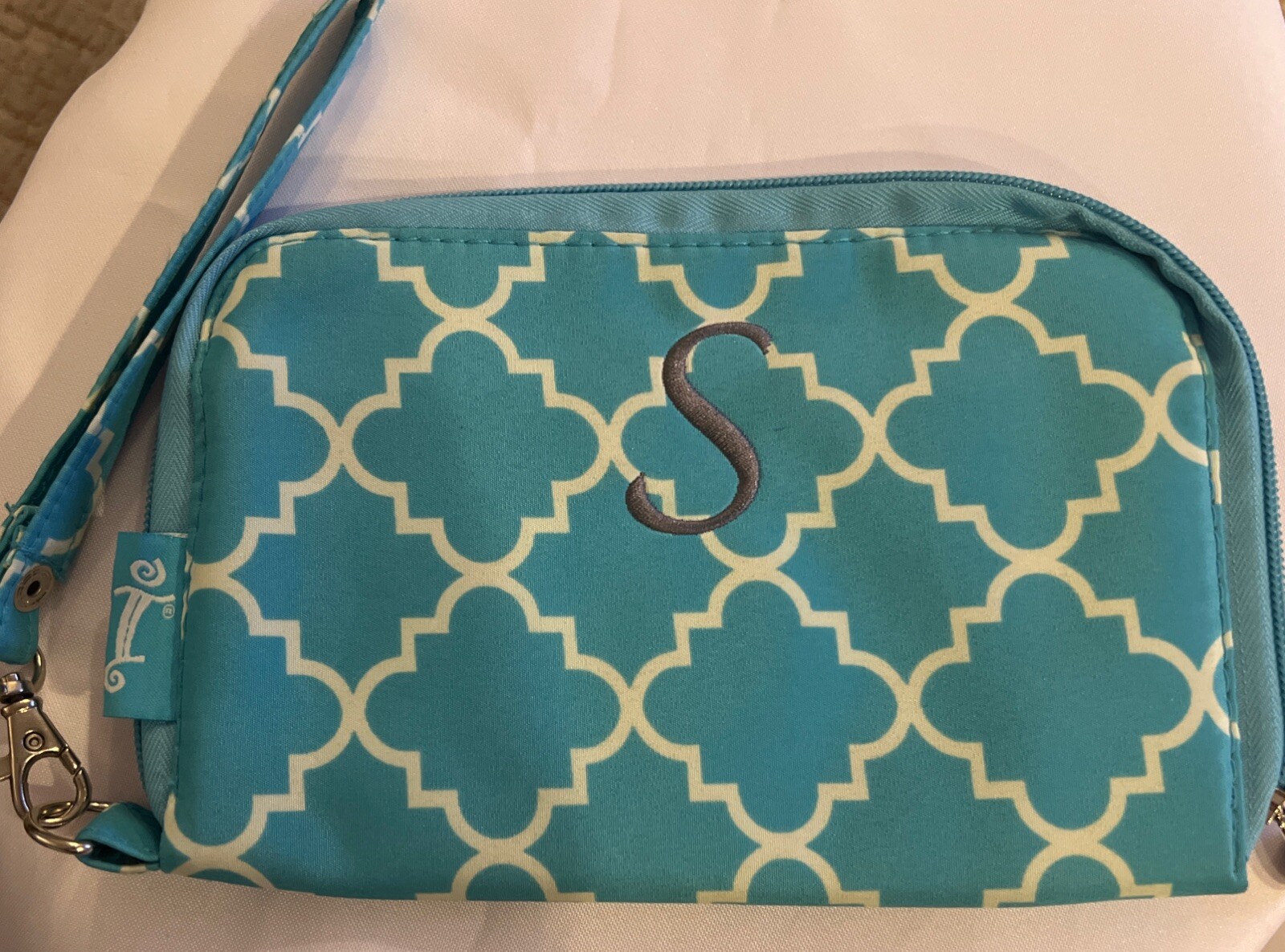 Initials, Inc. Turquoise And White Organizer Wristlet