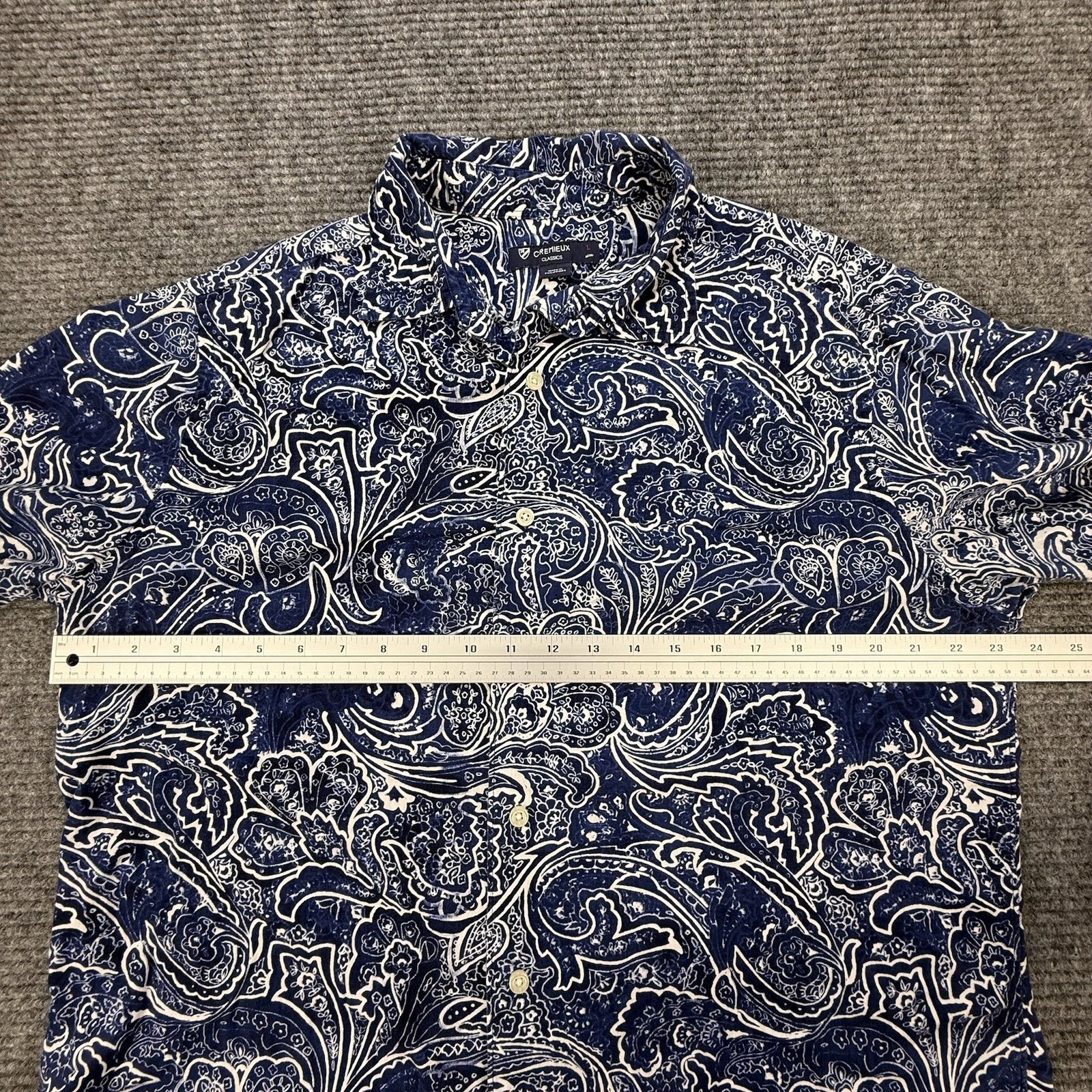Cremieux Classics Mens Large Blue Paisley Short Sleeve Button Front 100% Cotton