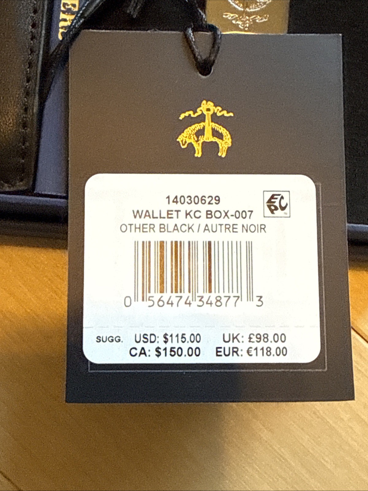 BROOKS BROTHERS Bifold Black Leather Wallet KC Box-007 Retail $150