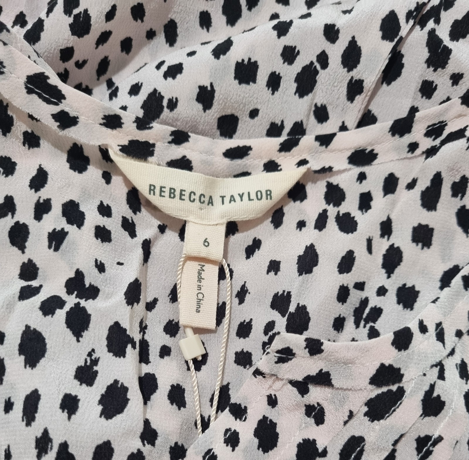 New Rebecca Taylor Polka Dot V-Neck Sleeveless Ruffle Top Pink Black Women’s 6